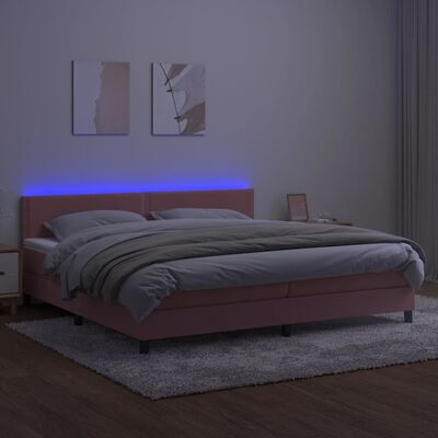 vidaXL Boxspringbett mit Matratze & LED Rosa 200x200 cm Samt