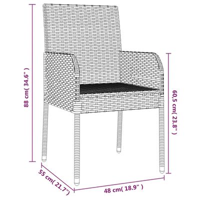 vidaXL 7-tlg. Garten-Essgruppe mit Kissen Grau Poly Rattan