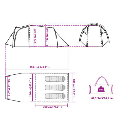 vidaXL Tunnelzelt 3 Personen Orange Wasserdicht