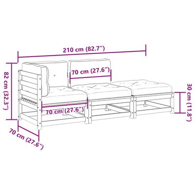 vidaXL 3-tlg. Garten-Sofagarnitur mit Kissen Kiefernholz Imprägniert