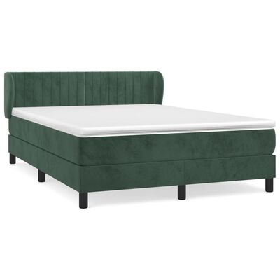 vidaXL Boxspringbett mit Matratze Dunkelgrün 140x200 cm Samt