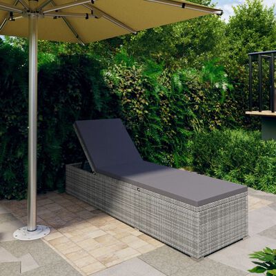 vidaXL Sonnenliege mit Dunkelgrauer Auflage Poly Rattan Grau