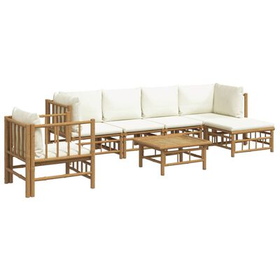 vidaXL 7-tlg. Garten-Lounge-Set mit Cremeweißen Kissen Bambus