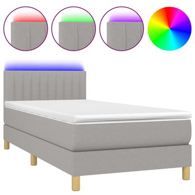 vidaXL Boxspringbett mit Matratze & LED Hellgrau 80x200 cm Stoff