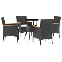 vidaXL 5-tlg. Garten-Bistro-Set mit Kissen Schwarz Poly Rattan