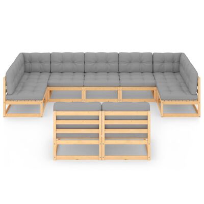 vidaXL 9-tlg. Garten-Lounge-Set mit Kissen Massivholz Kiefer