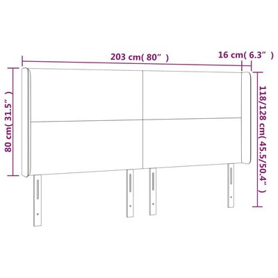 vidaXL Kopfteil mit Ohren Schwarz 203x16x118/128 cm Samt