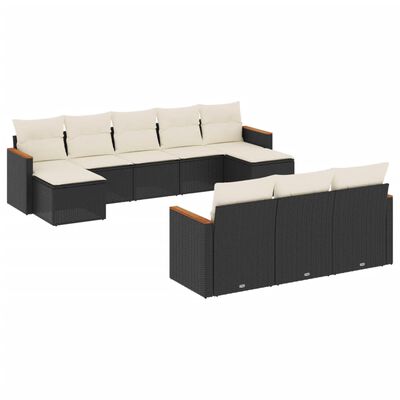 vidaXL 10-tlg. Garten-Sofagarnitur mit Kissen Schwarz Poly Rattan