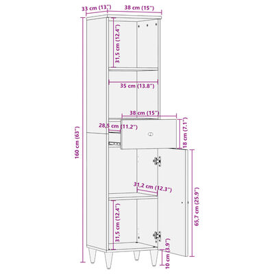 vidaXL Badschrank 38x33x160 cm Massivholz Mango