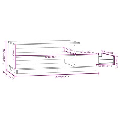 vidaXL Couchtisch 120x50x40,5 cm Massivholz Kiefer