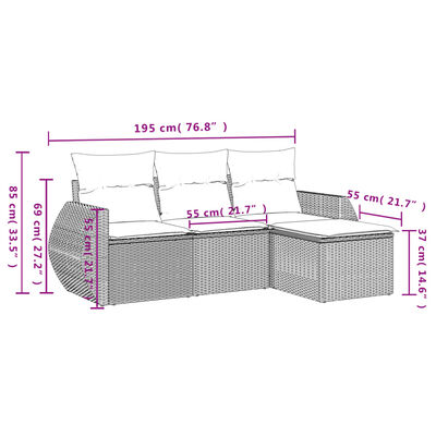 vidaXL 4-tlg. Garten-Sofagarnitur mit Kissen Hellgrau Poly Rattan