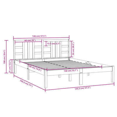 vidaXL Massivholzbett 140x190 cm