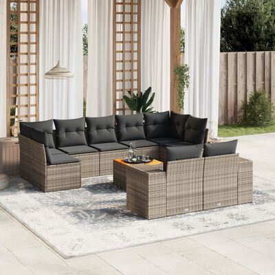 vidaXL 10-tlg. Garten-Sofagarnitur mit Kissen Grau Poly Rattan