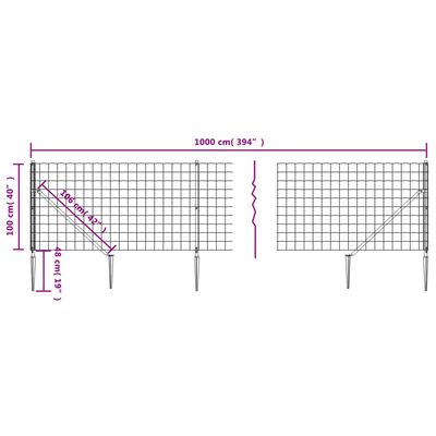 vidaXL Maschendrahtzaun mit Bodenhülsen Anthrazit 1x10 m