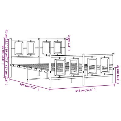 vidaXL Bettgestell mit Kopf- und Fußteil Metall Schwarz 140x190 cm