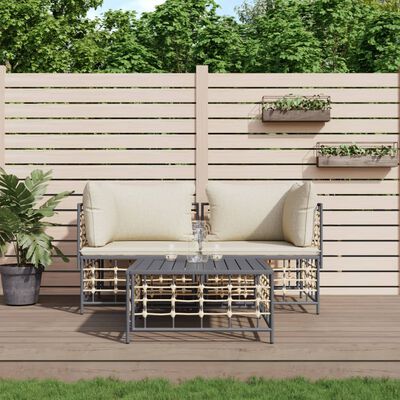 vidaXL 3-tlg. Garten-Lounge-Set mit Kissen Anthrazit Poly Rattan