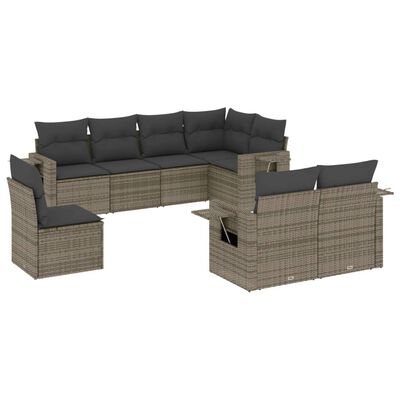 vidaXL 8-tlg. Garten-Sofagarnitur mit Kissen Grau Poly Rattan