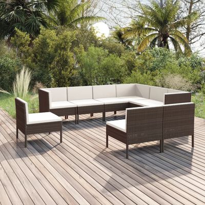 vidaXL 9-tlg. Garten-Lounge-Set mit Auflagen Poly Rattan Braun