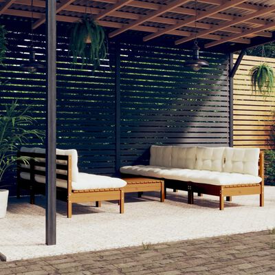 vidaXL 8-tlg. Garten-Lounge-Set mit Creme Kissen Kiefernholz