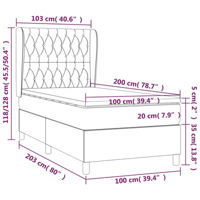 vidaXL Boxspringbett mit Matratze Taupe 100x200 cm Stoff