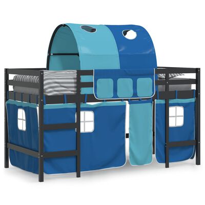 vidaXL Kinderhochbett mit Tunnel Blau 90x190 cm Massivholz Kiefer