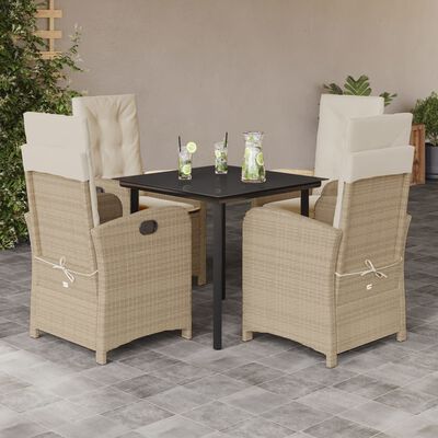 vidaXL 5-tlg. Garten-Essgruppe mit Kissen Beige Poly Rattan