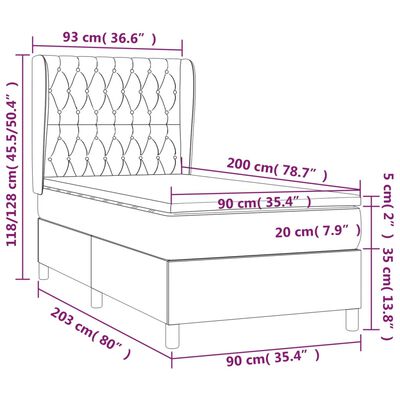 vidaXL Boxspringbett mit Matratze Hellgrau 90x200 cm Stoff