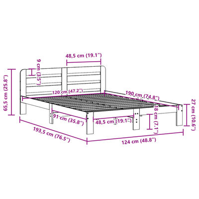 vidaXL Massivholzbett ohne Matratze Weiß 120x190 cm Kiefernholz