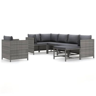 vidaXL 7-tlg. Garten-Lounge-Set mit Kissen Poly Rattan Grau