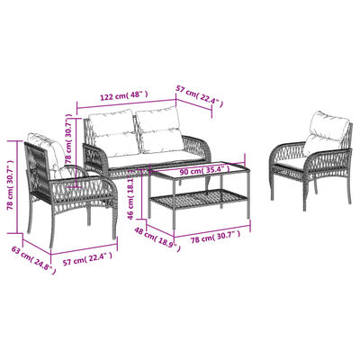 vidaXL 4-tlg. Garten-Sofagarnitur mit Kissen Schwarz Poly Rattan