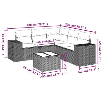 vidaXL 6-tlg. Garten-Sofagarnitur mit Kissen Hellgrau Poly Rattan