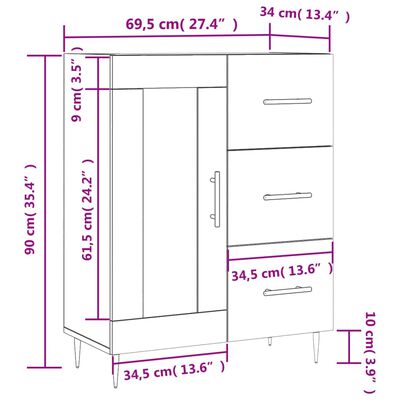 vidaXL Sideboard Weiß 69,5x34x90 cm Holzwerkstoff