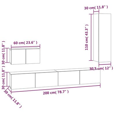 vidaXL 4-tlg. TV-Schrank-Set Räuchereiche Holzwerkstoff