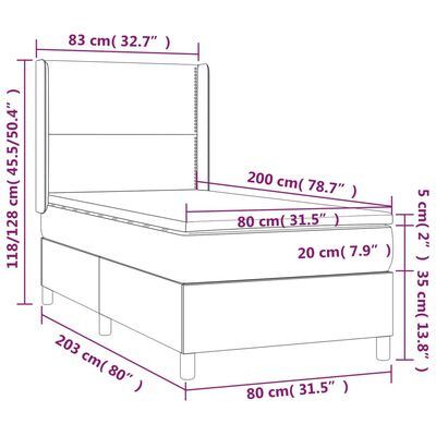 vidaXL Boxspringbett mit Matratze & LED Dunkelgrün 80x200 cm Samt