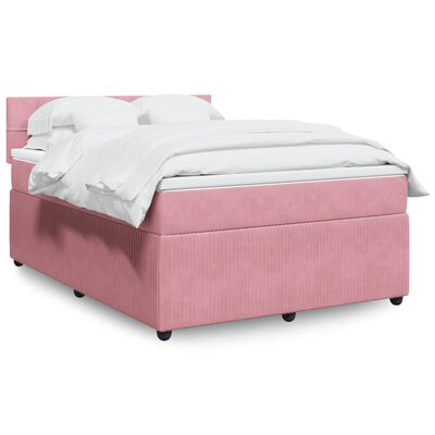 vidaXL Boxspringbett mit Matratze Rosa 140x200 cm Samt