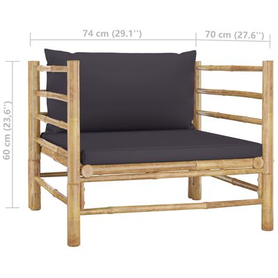 vidaXL 7-tlg. Garten-Lounge-Set mit Dunkelgrauen Kissen Bambus