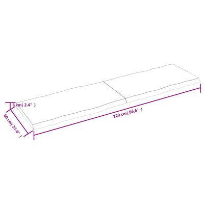 vidaXL Tischplatte 220x60x(2-6) cm Massivholz Behandelt Baumkante