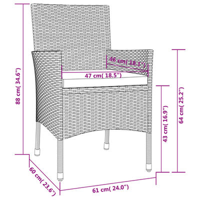 vidaXL 3-tlg. Garten-Essgruppe mit Kissen Grau Poly Rattan