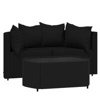 vidaXL 3-tlg. Garten-Lounge-Set mit Kissen Schwarz Poly Rattan