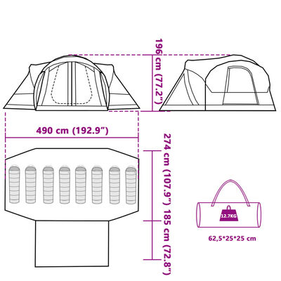 vidaXL Tipi-Familienzelt 8 Personen Grün Wasserdicht