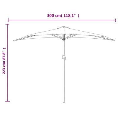 vidaXL Balkon-Sonnenschirm Alu-Mast Bordeauxrot 300x155x223cm Halbrund