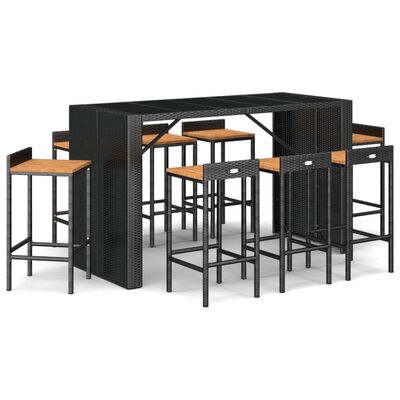 vidaXL 9-tlg. Gartenbar-Set Schwarz Poly Rattan & Massivholz Akazie