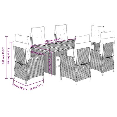 vidaXL 7-tlg. Garten-Essgruppe mit Kissen Beigemischung Poly Rattan