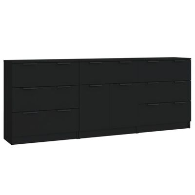 vidaXL 3-tlg. Sideboard Schwarz Holzwerkstoff