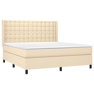 vidaXL Boxspringbett mit Matratze Creme 160x200 cm Stoff