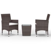 vidaXL 3-tlg. Bistro-Set Poly Rattan und Hartglas Braun