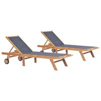 vidaXL Klappbare Sonnenliegen mit Rollen 2 Stk. Teak Massiv Textilene