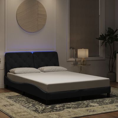 vidaXL Bettgestell mit LED-Leuchten Schwarz 140x190 cm Samt