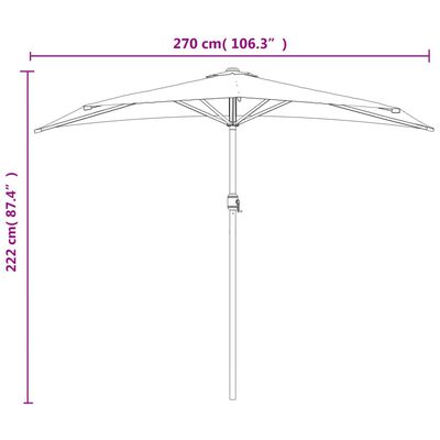 vidaXL Balkon-Sonnenschirm Alu-Mast Terrakotta 270x144x222cm Halbrund