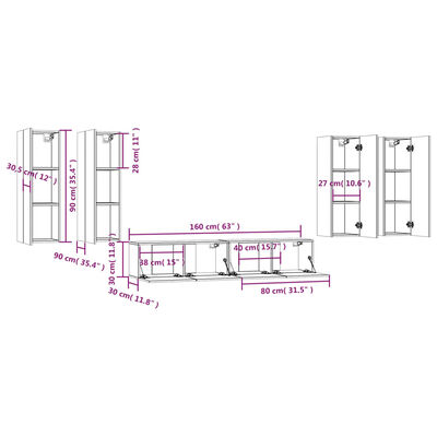 vidaXL 6-tlg. TV-Schrank-Set Betongrau Holzwerkstoff